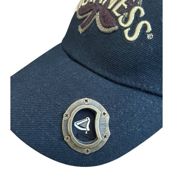 Guinness Black Baseball Cap  Logo with Bottle Opener Hook and Loop Closure - Picture 5 of 7